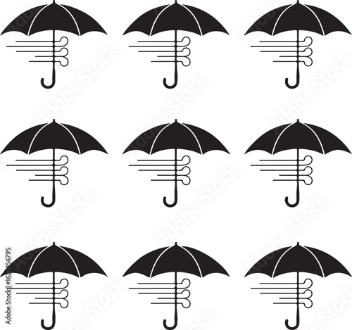 Black umbrellas with stylized rain protection