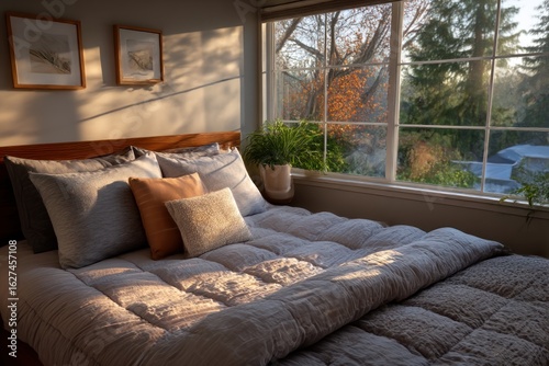 Cozy bedroom bathed in sunlight