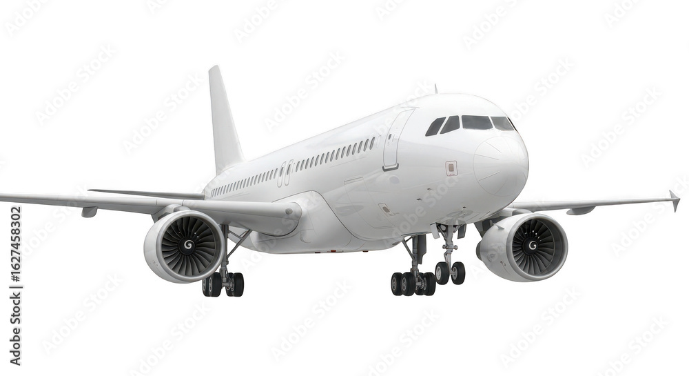 Fototapeta premium White passenger jet airplane isolated on transparent background
