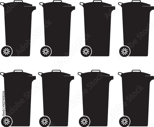 Black wheeled trash bins with lids garbage can waste bin
