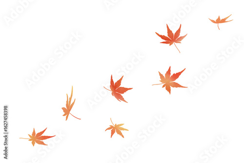 Gracefully falling maple leaves in watercolor
