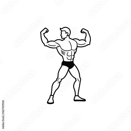 Body builder line art, Workout refers to physical exercise or activity performed to improve fitness, strength, or overall health