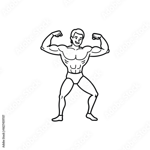 Body builder line art, Workout refers to physical exercise or activity performed to improve fitness, strength, or overall health