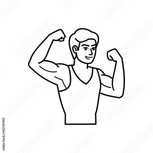 Body builder line art, Workout refers to physical exercise or activity performed to improve fitness, strength, or overall health