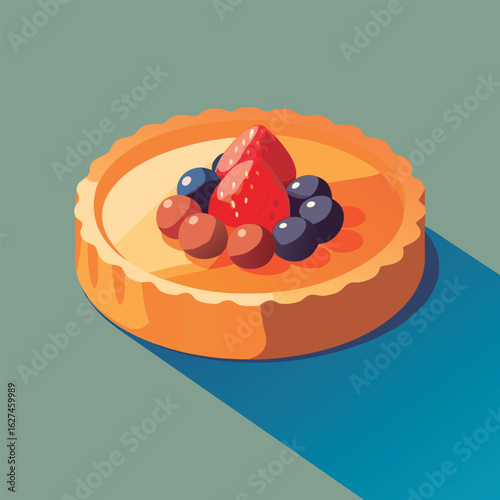 Delicious fruit tart with berries and chocolate.