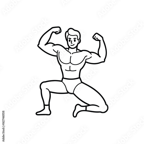 Body builder line art, Workout refers to physical exercise or activity performed to improve fitness, strength, or overall health