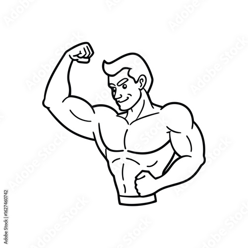 Body builder line art, Workout refers to physical exercise or activity performed to improve fitness, strength, or overall health