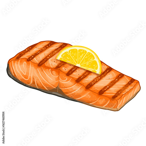 Grilled Salmon Fillet with Lemon Slice Delicious Seafood Delicacy Healthy Food Option Culinary Art Fresh Catch Gourmet Meal Plating