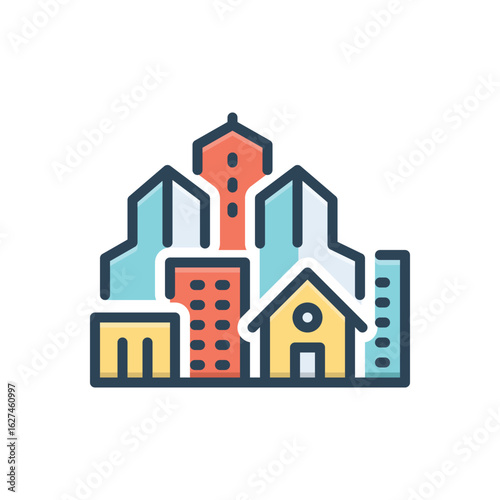 Color illustration icon for mixed use development