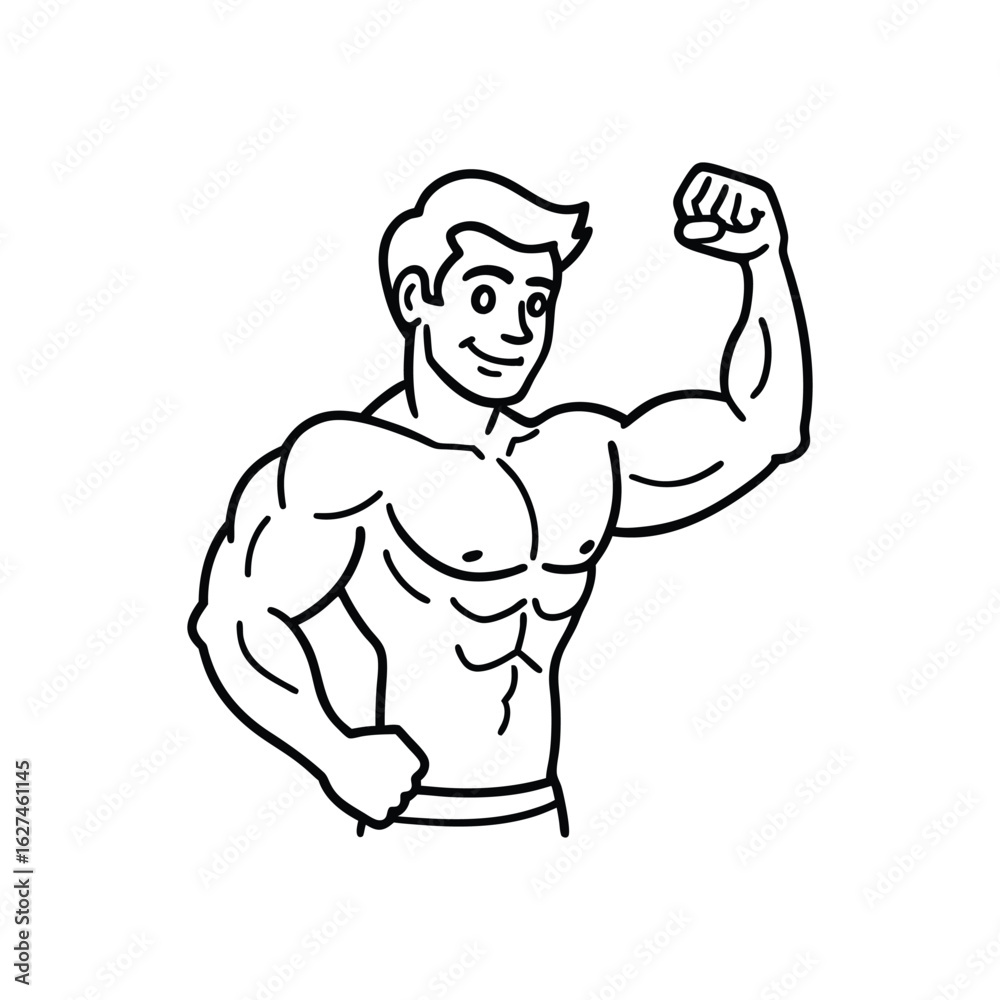 Fototapeta premium Body builder line art, Workout refers to physical exercise or activity performed to improve fitness, strength, or overall health