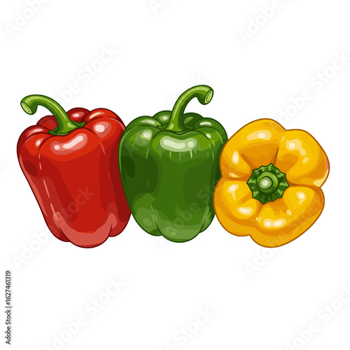 Vibrant trio of bell peppers a colorful collection of red green and yellow vegetables fresh from the farm displaying natural beauty and culinary appeal