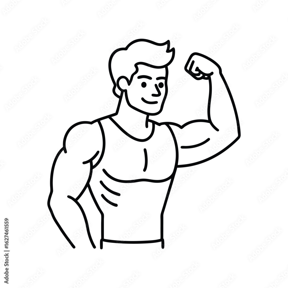 Fototapeta premium Body builder line art, Workout refers to physical exercise or activity performed to improve fitness, strength, or overall health