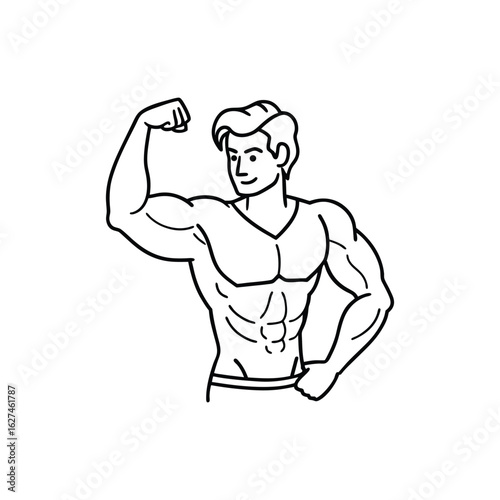 Body builder line art, Workout refers to physical exercise or activity performed to improve fitness, strength, or overall health