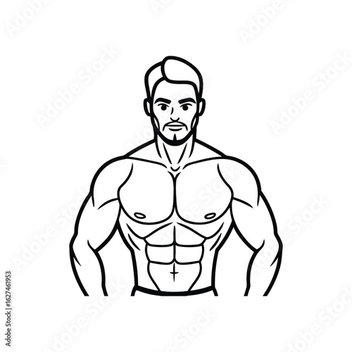 Body builder line art, Workout refers to physical exercise or activity performed to improve fitness, strength, or overall health