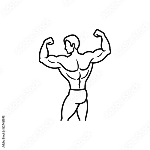 Body builder line art, Workout refers to physical exercise or activity performed to improve fitness, strength, or overall health