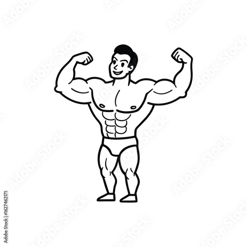 Body builder line art, Workout refers to physical exercise or activity performed to improve fitness, strength, or overall health