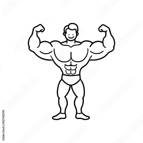 Body builder line art, Workout refers to physical exercise or activity performed to improve fitness, strength, or overall health