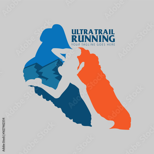 Ultra Trail running logo vector illustration on white background