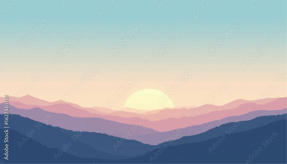 Obraz premium Sunset Over Mountain Range with Soft Pastel Colors in Scenic Landscape