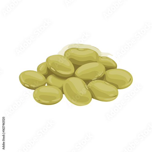 A detailed vector illustration showcasing a pile of fresh, green soybeans, highlighting their smooth texture and natural color variations, isolated on white.
