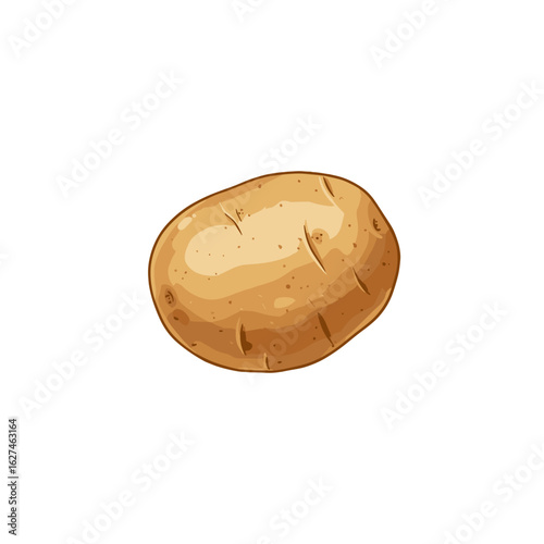Detailed vector illustration of a single brown potato with realistic textures and shadows, ideal for culinary and agricultural themed designs