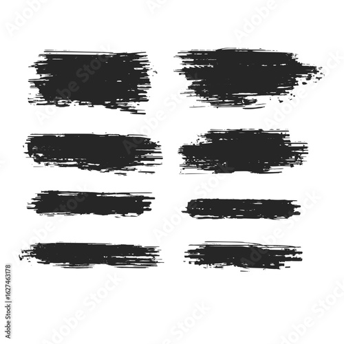set of grunges. Vector calligraphy paint strokes. Vintage Chinese brushstrokes collection. Straight long hand drawn stripes vector sketch. Abstract black ink grungy lines Ink stencil brush stroke.