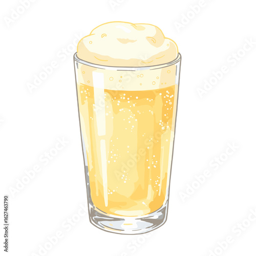 Refreshing glass of frothy beer illustration with light golden hues and effervescent bubbles, creating a cool and inviting drink vector image