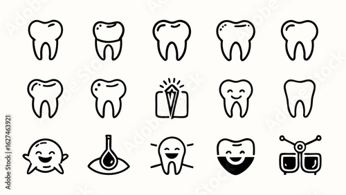 Black Outline Dental and Oral Health Care Icons Set Vector Illustration