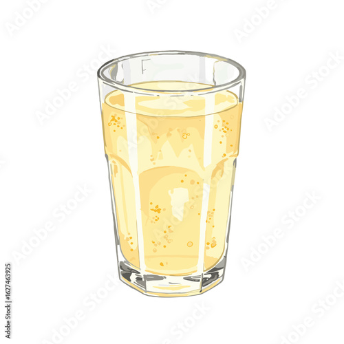 Refreshing glass of fizzy lemonade illustration with bubbles, offering a cool and sweet thirst quencher, perfect for summer, and a delightful beverage for any occasion.