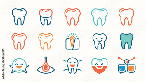 Cute Dental and Oral Health Care Icons Set Vector Illustration