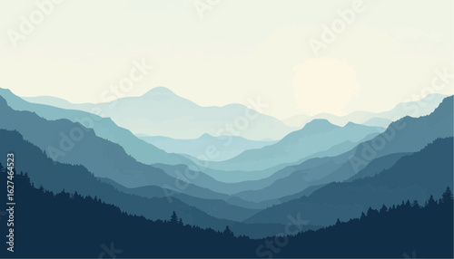 Blue Mountain Landscape with Layered Hills and Soft Light in Natural Setting
