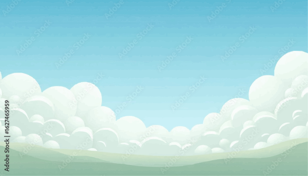 Fototapeta premium Bright Blue Sky with Fluffy White Clouds and Gentle Green Hills