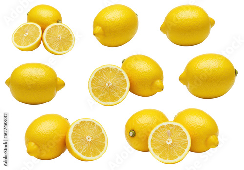 Wallpaper Mural Fresh lemons displayed in various arrangements with some cut in half, showcasing vibrant color Torontodigital.ca