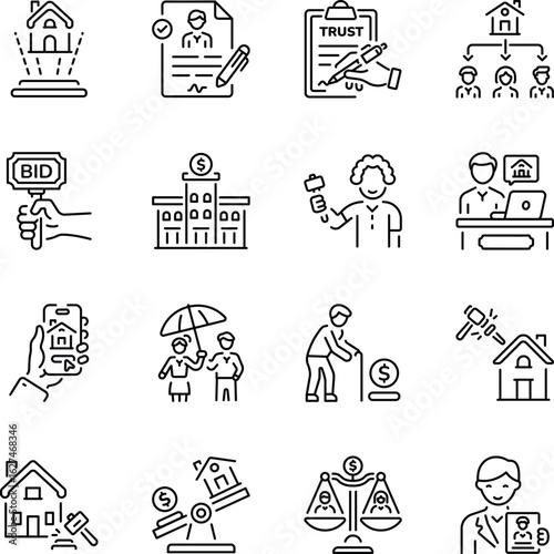 Set of Property Dealing Line Style Icons 

