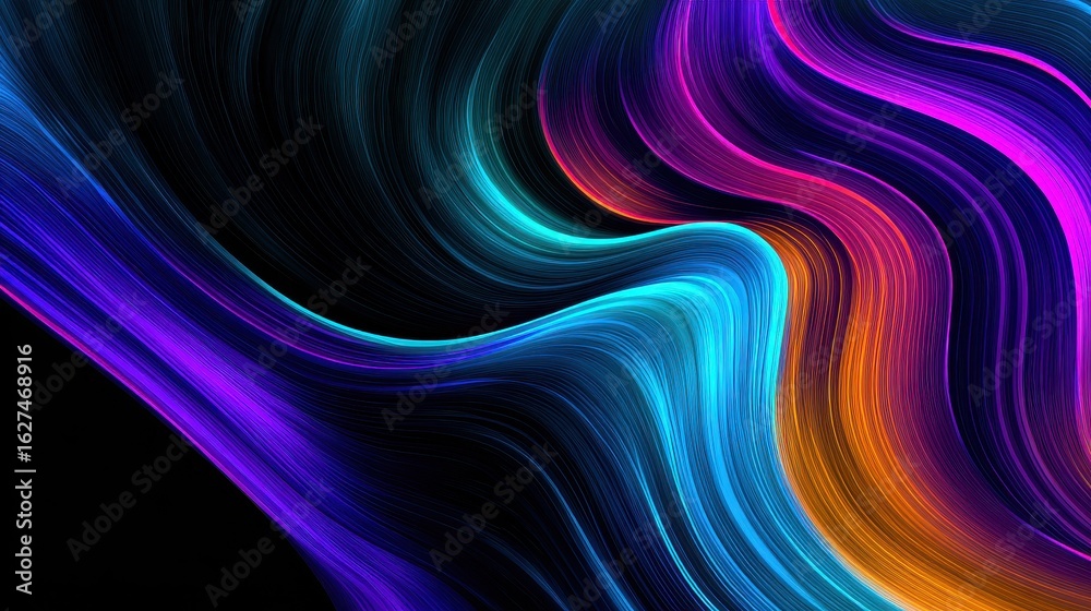 Obraz premium Vibrant abstract waves of color flowing seamlessly, creating a dynamic visual experience against a dark backdrop