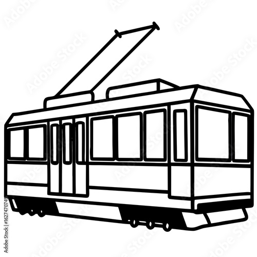 Close-Up Tram Illustration on Transparent White Background – SVG Vector Graphic
