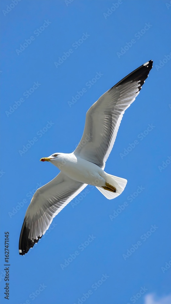Obraz premium A seagull soaring against a clear blue sky