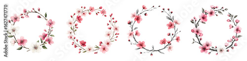 Cherry Blossom Wreaths Set - Floral Watercolor Frames for Spring Designs