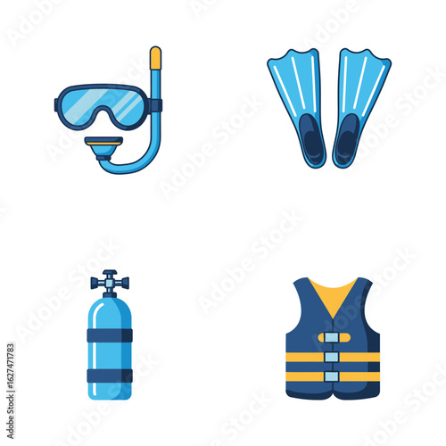 Scuba Diving Equipment Icons Set vector illustration