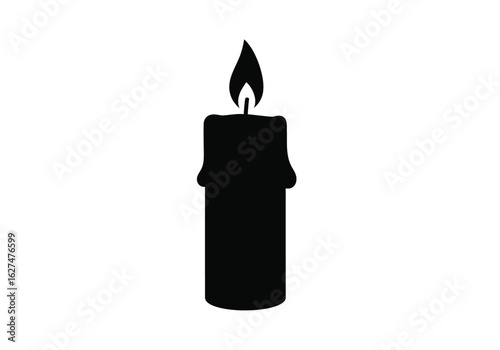 Lit Candle Silhouette Icon, Simple Design