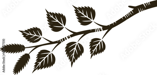 Dark brown birch branch with leaves creates a simple, elegant botanical design, perfect for nature-themed projects, invitations, or adding a touch of organic beauty to any creative work.