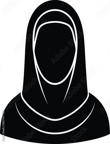 hijab woman silhouette, Muslim female outline, covered head icon, modest dress vector, traditional hijab shape