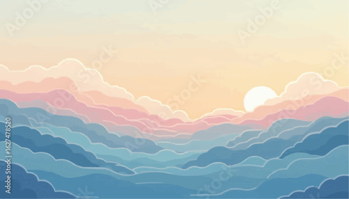 Abstract Pastel Sunset Sky with Cloud Layers in Soft Colors for Artistic and Nature Themed Designs