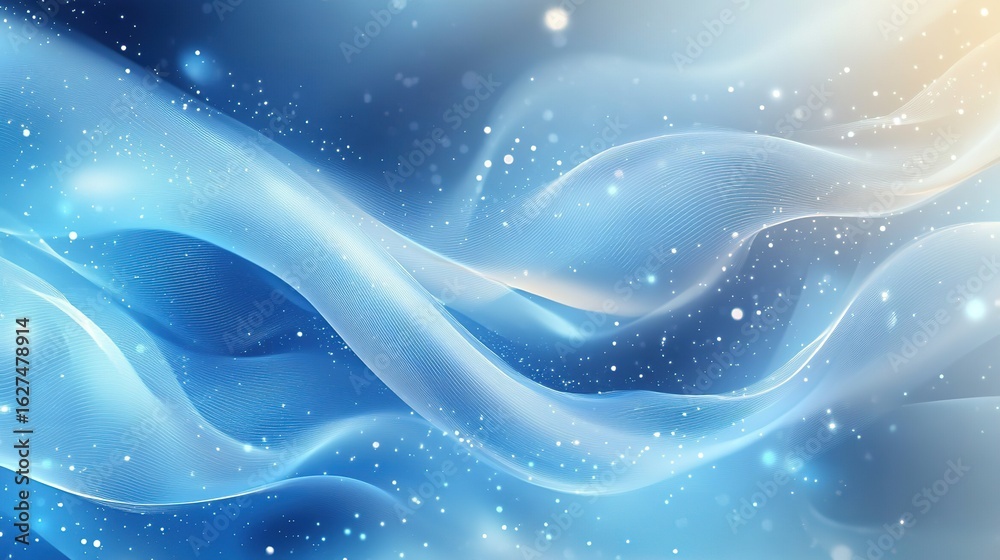 Blue Abstract Wave Background with Glittering Particles Blue Abstract Wave Background with Glittering Particles
