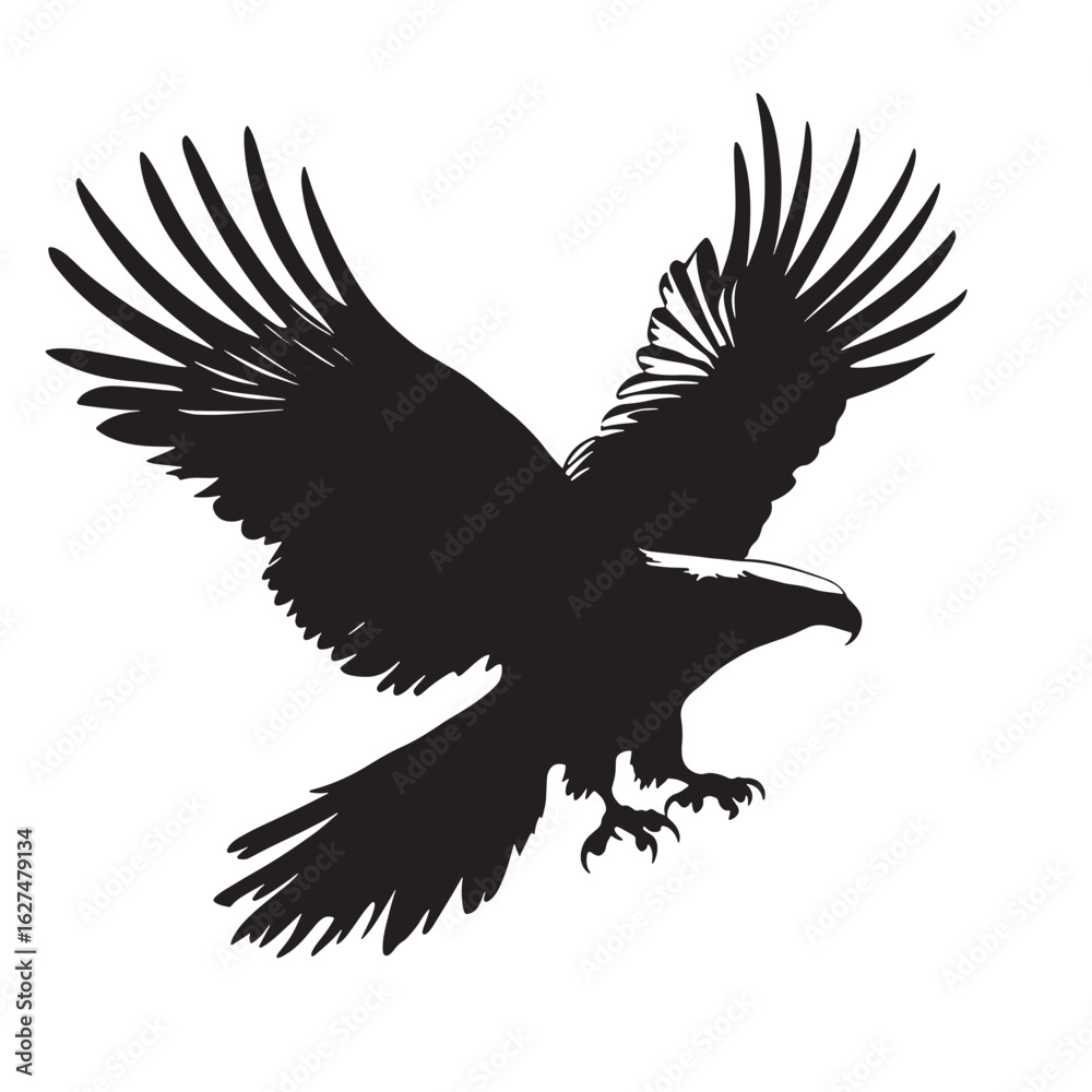 Obraz premium Bald eagle soars powerfully towards a small fish with transparent background ready to strike