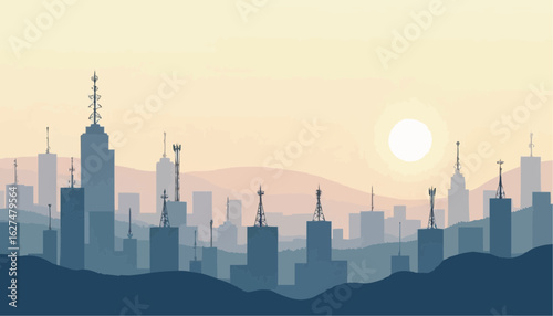 City Skyline Silhouette with Sunset Over Urban Landscape