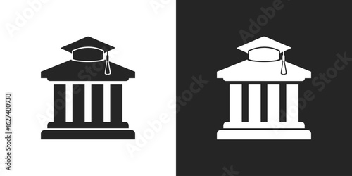 Graduation cap, hat on university building, education institute icon vector illustration