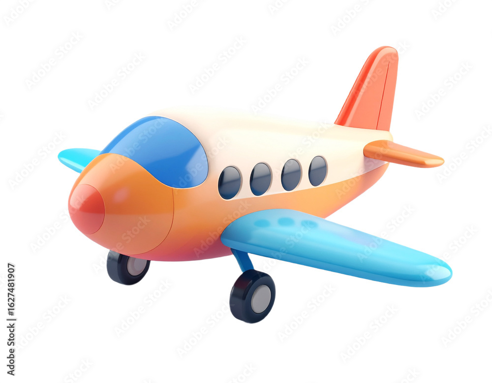 Fototapeta premium Whimsical cartoon airplane ready for adventure, perfect for playful travel concepts and children's themes.