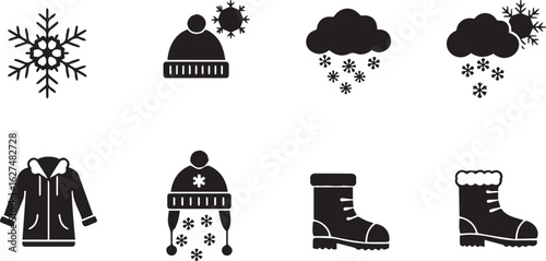 Winter Weather and Clothing Icons Set snow snowflake