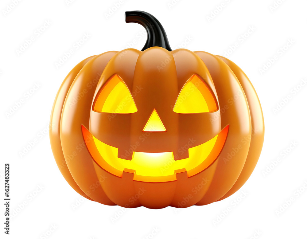 Fototapeta premium Smiling Jack O Lantern gleams with warm, inviting light for festive Halloween celebrations